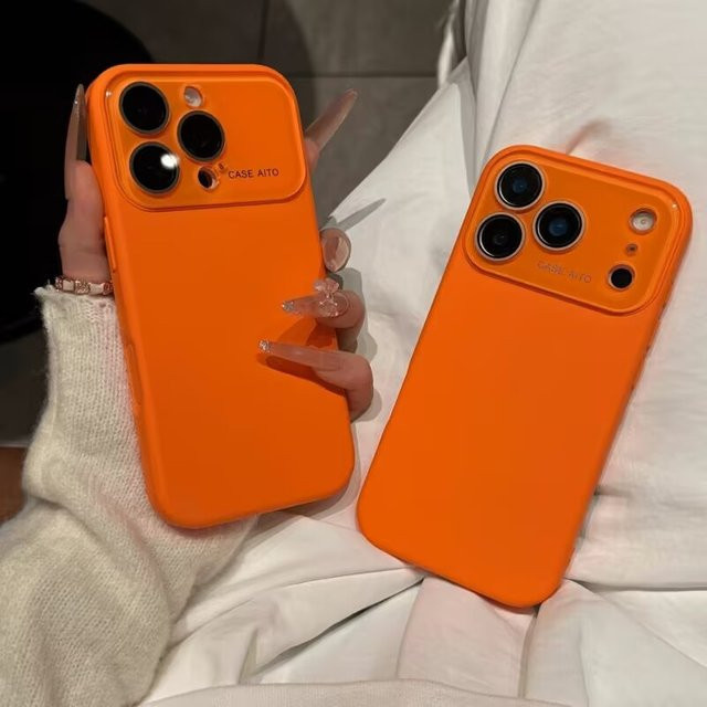 Silikon Schutzhülle mit Glas-Kameraobjektiv-Schutz für iPhone 12 bis 17 Pro Max in Lila und Orange - Bild 1