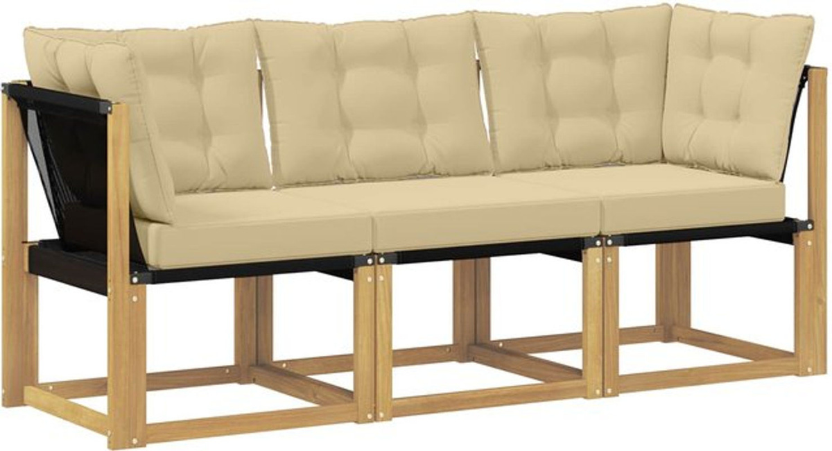 vidaXL Outdoor Gartenmöbel Set aus 3 Teilen bestehend aus Mittel- und Ecksofas mit Kissen in Weiß - Bild 1
