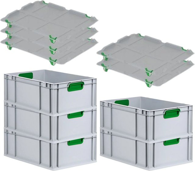 PROREGAL Spar Set 5x Eurobox Nextgen Color mit Auflagedeckel und Schiebeschnappverschlüssen, Farbe Grün, H x B x T: 22 x 40 x 60 cm - Bild 1
