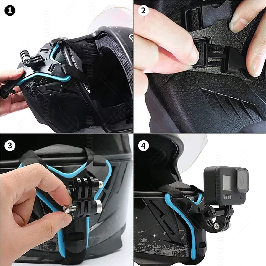 Kinnriemenhalterung für Motorradhelm mit Fernbedienung in Schwarz für GoPro Hero 13/12, Insta360 X5/X4/X3 und DJI Action 3/4/5 Pro sowie AKASO Action Kameras - Bild 3