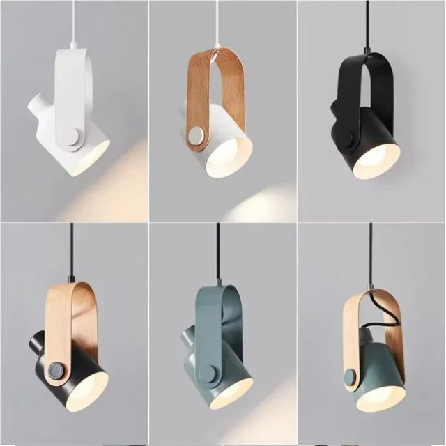 Claeted Nordische Pendelleuchte in Weiß mit verstellbarem Winkel und Holzdetails für Schlafzimmer und Restaurant - Bild 1