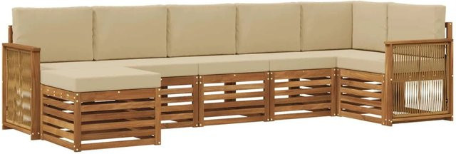 vidaXL Ecksofa Set aus massivem Akazienholz und wetterfestem Polyester in Natur-Beige - Bild 1