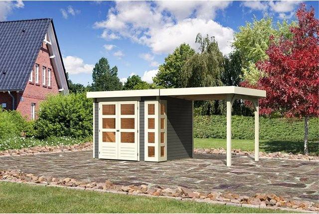 Karibu Holz-Gartenhaus Sölve in Terragrau mit Flachdach und modernem Design, B: 238 cm, T: 213 cm, H: 211 cm - Bild 1