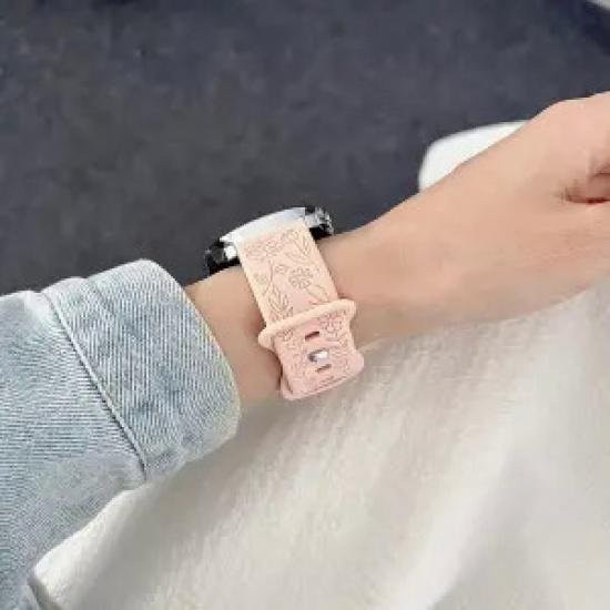 Foucsontop Uhrenarmband Silikon, Rosenmuster, Rosa, Unisex, 20 mm, 22 mm - Bild 1
