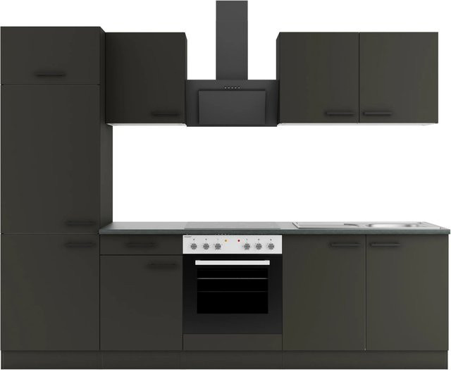 OPTIFIT Madrid420 Küchenzeile in Anthrazit mit modernem Design und melaminbeschichteten Qualitätsspanplatten, Breite: 270 cm - Bild 1