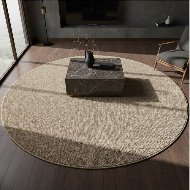 Flachwebteppich KADIMA DESIGN CIMA, einfarbig, Beige, Durchmesser: 120 cm - Bild 1