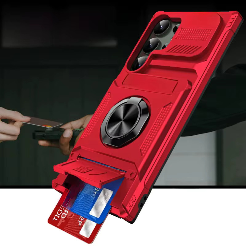 Heavy Duty Wallet Cover für Samsung Galaxy S24 S23 S25 S35 S55 Ultra Plus FE A14 A15 mit magnetischem Ringständer und Drop Protection in Grün oder Rot - Bild 1