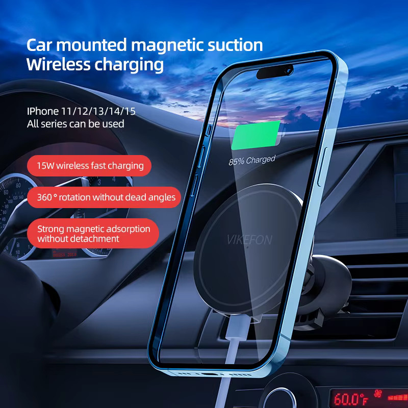 VIKEFON Magnetisches kabelloses MagSafe Auto-Ladegerät für iPhone 12 13 14 15 16 17 Pro Max Mini, Schnelle Ladehalterung für Lüftungsschlitze in Schwarz und Weiß - Bild 3