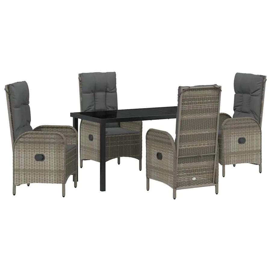 vidaXL Garten Essgruppe aus Poly Rattan mit 5-teiligem Set und Kissen in Grau - Bild 2