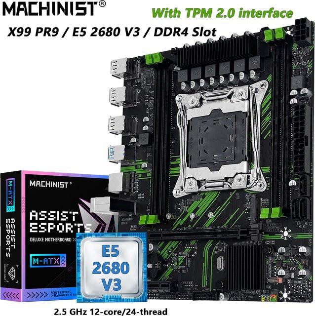MACHINIST PR9 X99 Motherboard mit TPM2.0 Modul, unterstützt Intel Xeon E5 2680 V3 CPU, DDR4 RAM Dual-Channel und USB 3.0, Schwarz - Bild 1