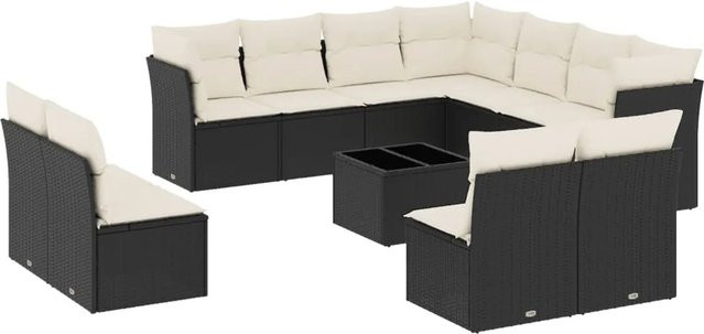 vidaXL 12-teilige Garten-Sofagarnitur aus Polyrattan in Schwarz mit Kissen und Stauraum - Bild 1