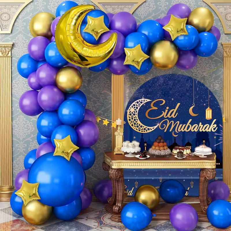 Mtrong Te Eid Mubarak Luftballon Set für Ramadan Kareem Dekorationen in Blau, 78 Stück - Bild 3