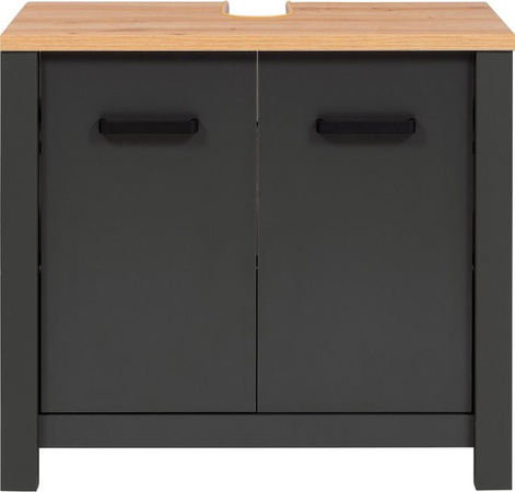 Waschbeckenunterschrank Carbona von Inter Link in Anthrazit und Artisan Eiche mit 2 Soft-Close-Türen und schwarzen Aluminiumgriffen