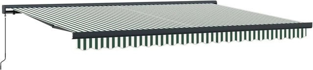 vidaXL Einziehbare Markise aus Leinen und Aluminium in Grün und Weiß, Breite: 4 m, Tiefe: 3 m - Bild 1