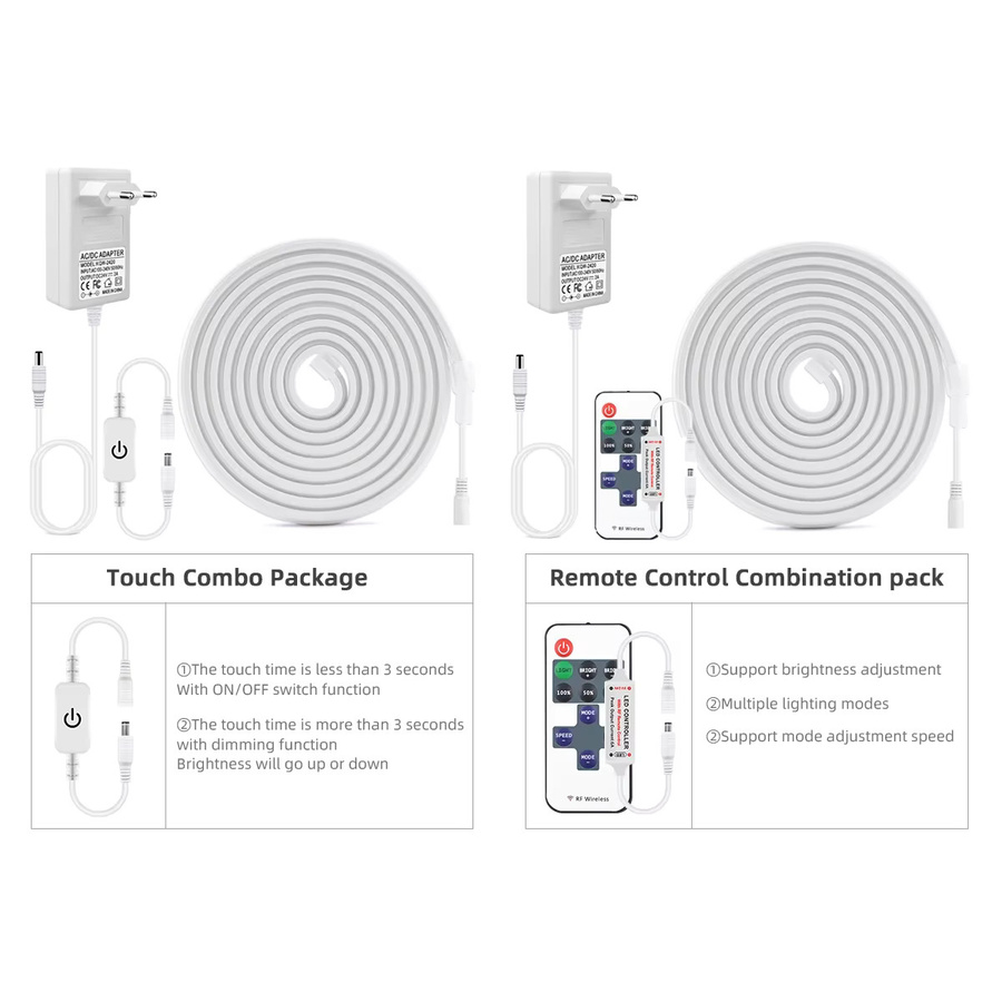 Lcamaw COB Neon-LED-Lichtstreifen 24V in Warmweiß, 2,4 m dimmbar mit Touch-Dimmer, RF-Fernbedienung und Handsensor für Küchenschrank und Schlafzimmer - Bild 2
