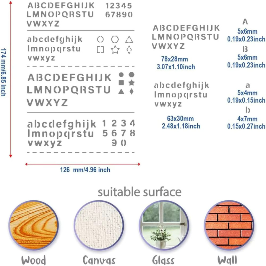 Edelstahl Schablonen-Set aus Metall mit Buchstaben, Pentagrammen und Dreiecken in Silber - Bild 2