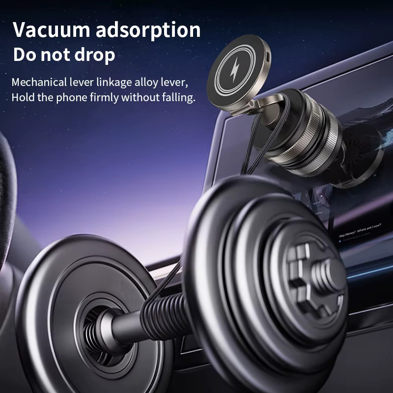 TONGDAYTECH Magnetische 15W Metall-Vakuumsauger Ladehalterung in Schwarz mit 360 Grad Drehung für iPhone und Samsung - Bild 4