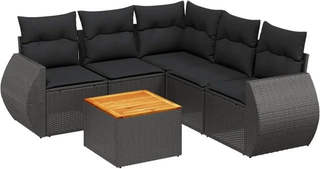 vidaXL 6-teilige Garten-Sofagarnitur aus Poly-Rattan mit Kissen in Schwarz - Bild 1