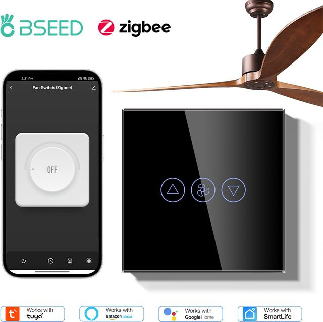 BSEED Zigbee Smart Wand Touch Schalter mit EU Buchse und Geschwindigkeitsregelung, Tuya Smart & Leben kompatibel, Weiß - Bild 1