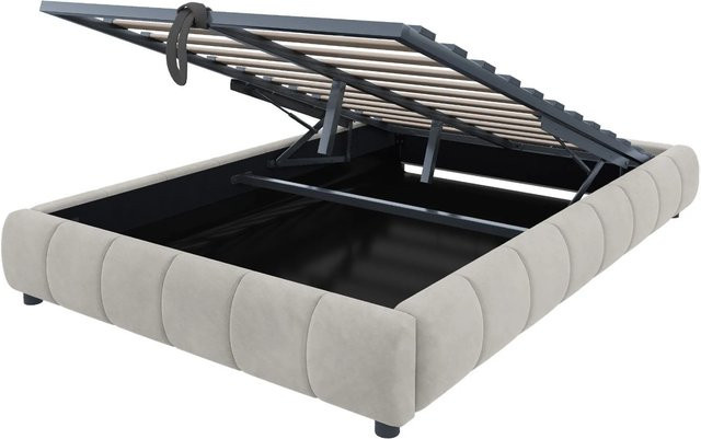 Merax Polsterbett mit Stauraum und LED-Beleuchtung in Beige, B/T/H: 140 x 200 x 41,53 cm - Bild 1