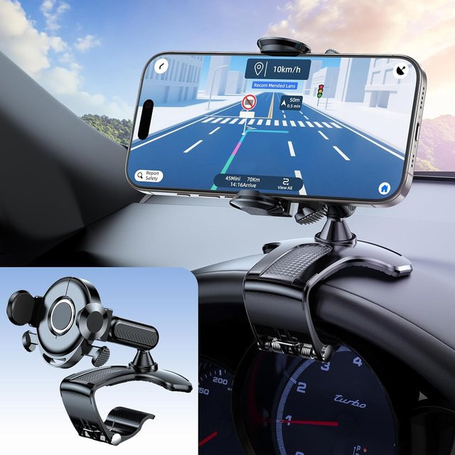 LRBH Handyhalterung für das Armaturenbrett mit 360-Grad-Drehung, Schwarz, passend für 4 bis 7 Zoll Smartphones - Bild 1