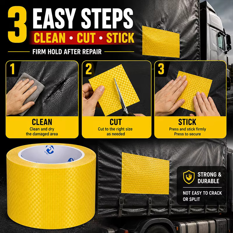 FEITE TAPE Hochbelastbares Planenreparaturband in Schwarz als wasserdichtes Klebeband-Patch für LKW-Abdeckungen und Zeltreparaturen - Bild 5