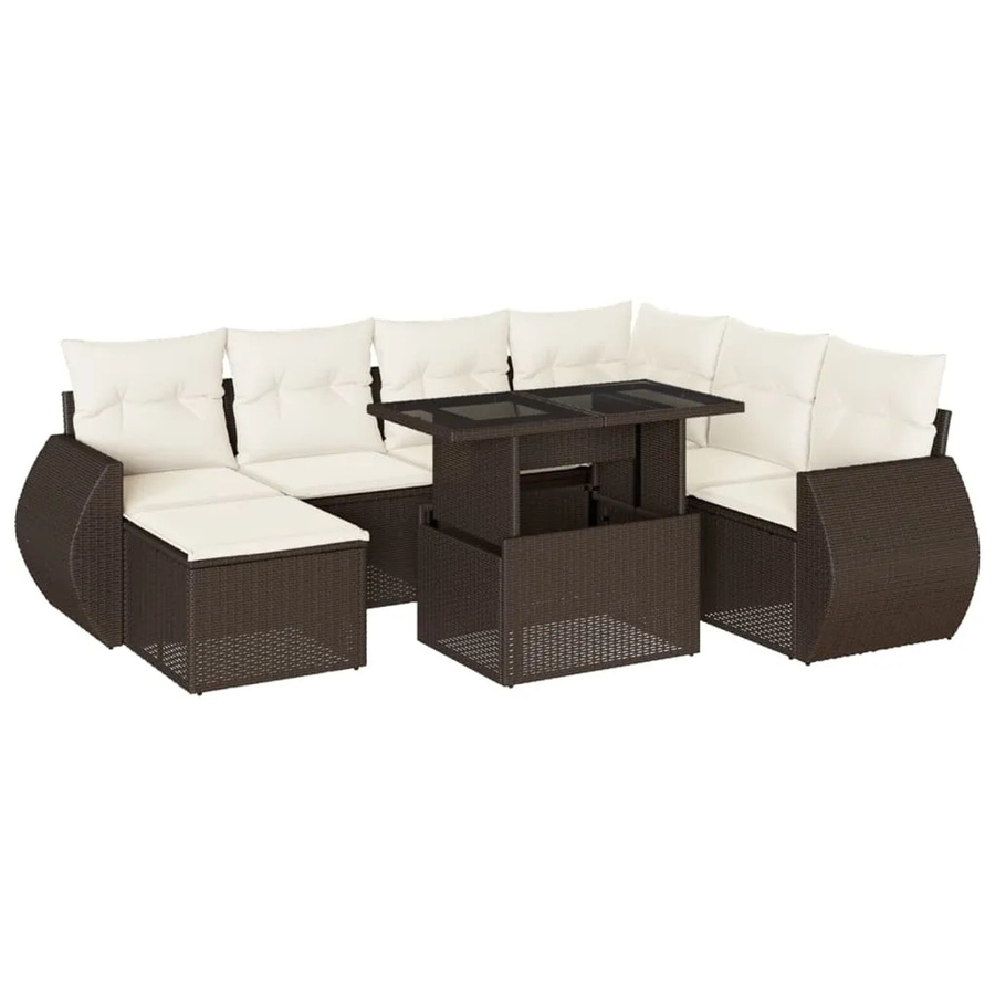 vidaXL 8-teilige Garten-Sofagarnitur in L-Form aus braunem Poly-Rattan mit cremeweißen Kissen und pulverbeschichtetem Stahlgestell - Bild 2