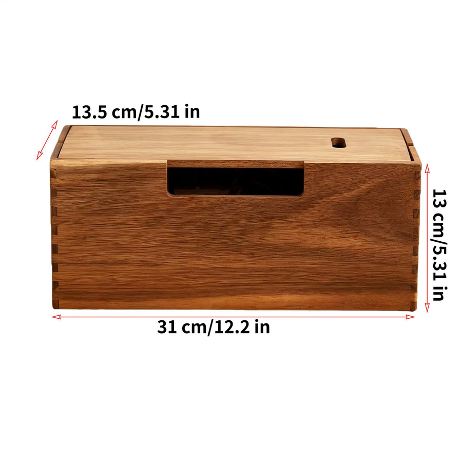 Kabelorganisator-Box aus Holz in Braun und Rot zur Kabelaufbewahrung für Zuhause und Büro - Bild 5