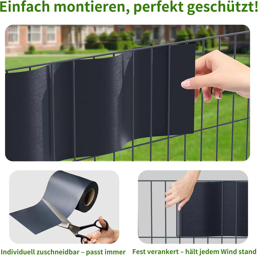 Hanjet Sichtschutzstreifen Grau aus PE für Zaun, Balkon und Garten, Höhe: 19 cm, Länge: 35 m - Bild 3