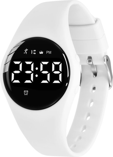 Digitale Fitness-Uhr für Kinder als Aktivitätstracker mit Schrittzähler und Alarmfunktion, Farbe: Weiß - Bild 1