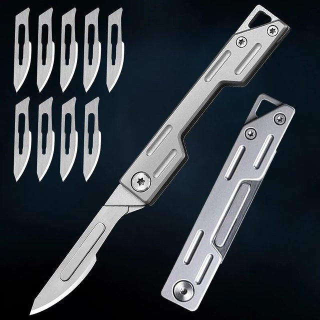 Edelstahl Klappmesser Set in Silber mit 9 austauschbaren Klingen als scharfes Hobbymesser und Bastelmesser - Bild 1