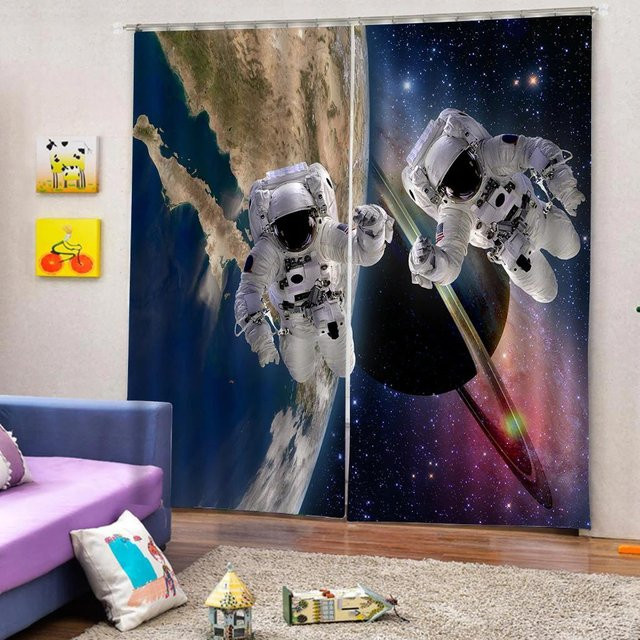 Yiran Furniture Verdunkelungsvorhang für Kinder mit Astronauten- und Roboter-Muster, Mehrfarbig, B: 55 cm, H: 120 cm - Bild 1