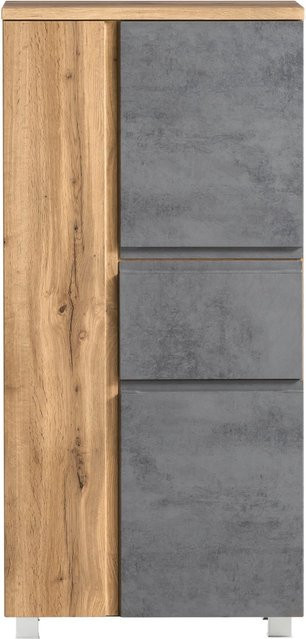Held Möbel Midischrank Ancona in Betongrau-Wotaneiche mit Soft-Close-Türen, Breite: 65 cm, Höhe: 130 cm, Tiefe: 35 cm - Bild 1