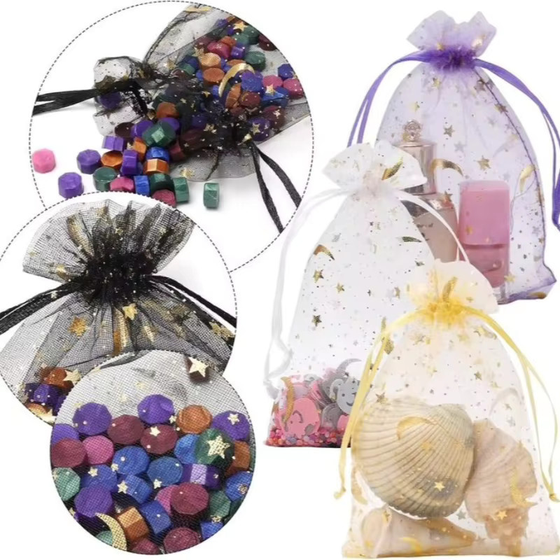 Star Moon Organza-Geschenktüten mit Kordelzug für Weihnachten, Hochzeit und Geburtstag in Weiß und Multicolour - Bild 4