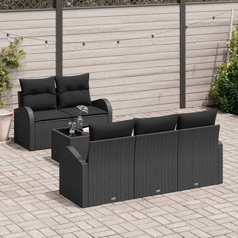 Vidaxl Garten-Sofa-Set aus Polyrattan mit 6 Kissen in Schwarz, modernes Loungemöbel-Set mit Stahl und Glas, B/T/H: 55 x 55 x 37 cm - Bild 1