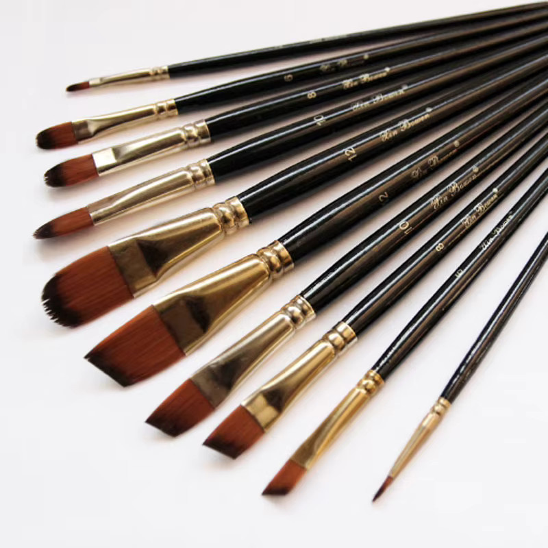 5er Set Nylon Haarpinsel für Künstler mit runden und flachen Pinseln für Acryl, Aquarell und Ölfarben - Bild 2