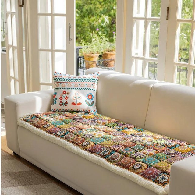 Böhmisches Couchkissen aus reiner Baumwolle mit floralem Design, rutschfest, rechteckig, Mehrfarbig, B: 70 cm, L: 180 cm - Bild 1