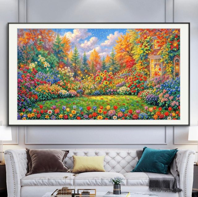 JOYAUTUM Kreuzstich-Handarbeitsset mit floralem Schloss-Motiv im orientalischen Stil, Multicolor, Breite: 125 cm, Höhe: 75 cm - Bild 1