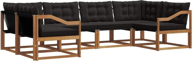 vidaXL Outdoor-Sofagarnitur 6-teilig aus Akazienholz und Textilene in Natur und Schwarz mit Kissen und Armlehnen - Bild 1
