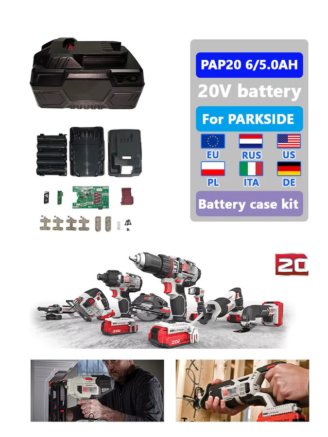 Kompatibles PARKSIDE PAP20 20V Batteriegehäuse-Kit in Schwarz, leeres Gehäuse mit Abdeckung für 10x 18650 Zellen, passend für 5Ah und 6Ah Kapazitäten - Bild 2