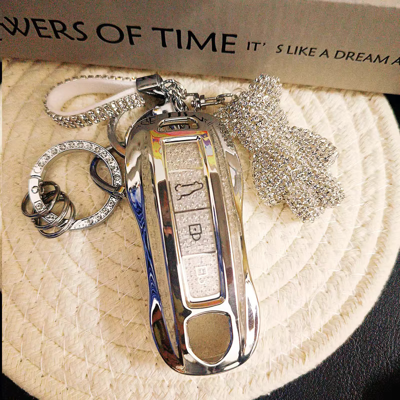 ICAR White Diamond TPU Autoschlüssel Etui für Porsche Panamera Spyder Carrera Macan Boxster Cayman Cayenne 911 970 981 991 in Weiß und Silber - Bild 2