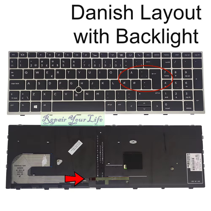 HP Ersatztastatur mit Hintergrundbeleuchtung für EliteBook 855 850 G5 G6 und ZBook 15u G5 G6, QWERTZ Deutsch, Schwarz - Bild 2