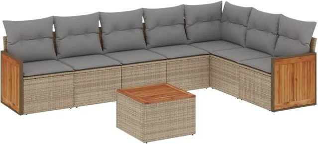 vidaXL 8-teilige Garten-Sofagarnitur aus Poly-Rattan und Akazienholz in Beige mit Kissen - Bild 1