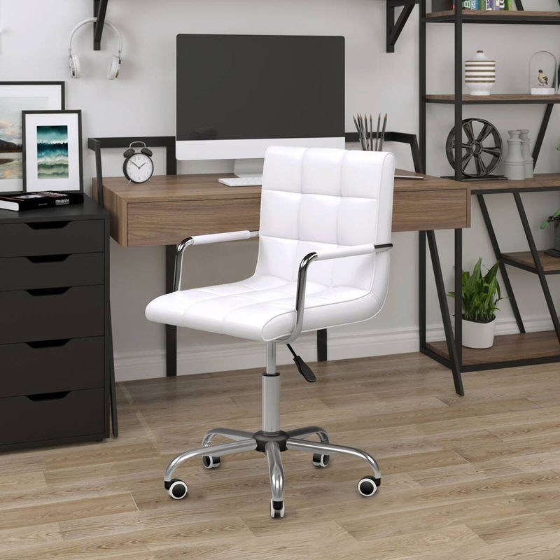 HOMCOM Bürostuhl aus weißem PU-Leder, ergonomischer Drehstuhl mit Armlehnen und Rollen, B/T/H: 52,5 x 54 x 84-99 cm - Bild 4