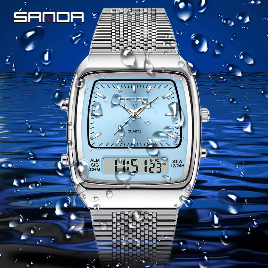 SANDA Armbanduhr, Dual Display, Quarz, Edelstahl, Unisex - Bild 1