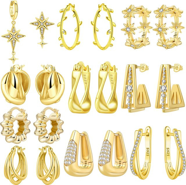 Creolen, Stern, Gold, Silber, Damen - Bild 1