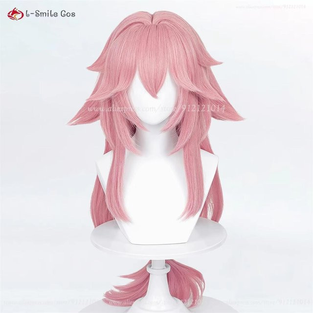 Yae Miko Cosplay Perücke, 85 cm, Rosa, Synthetisches Haar, Unisex - Bild 1