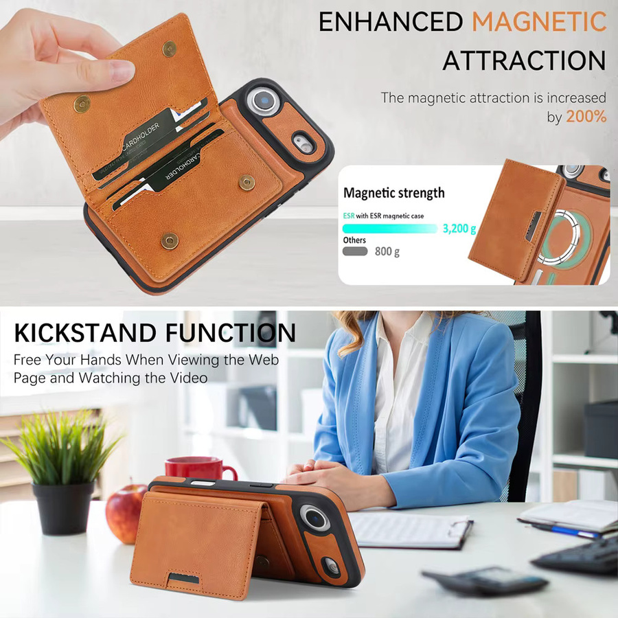 2-in-1 MagSafe Ledertasche für Apple iPhone mit 5 Karten-Slots, Grau - Bild 4