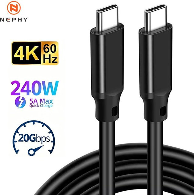 Nephy USB-C Datenkabel Schwarz mit Thunderbolt-Unterstützung für 4K Video und 20Gbps Datenübertragung sowie 240W PD Schnellladung - Bild 1
