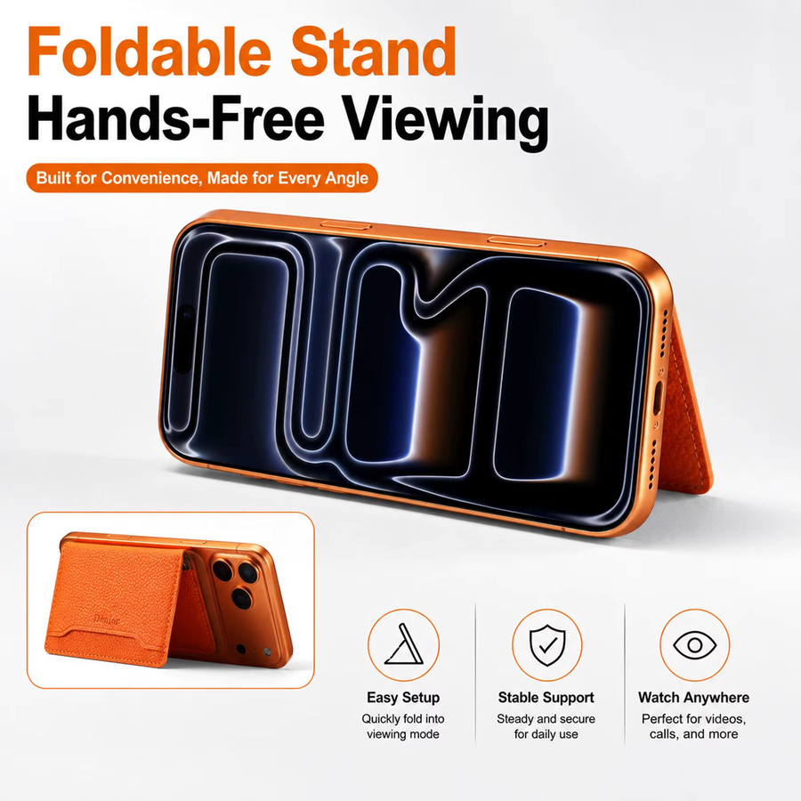 Denior Ultraflacher magnetischer Kartenhalter in Orange mit 3 Kartenfächern für Handys und Handyhüllen - Bild 2